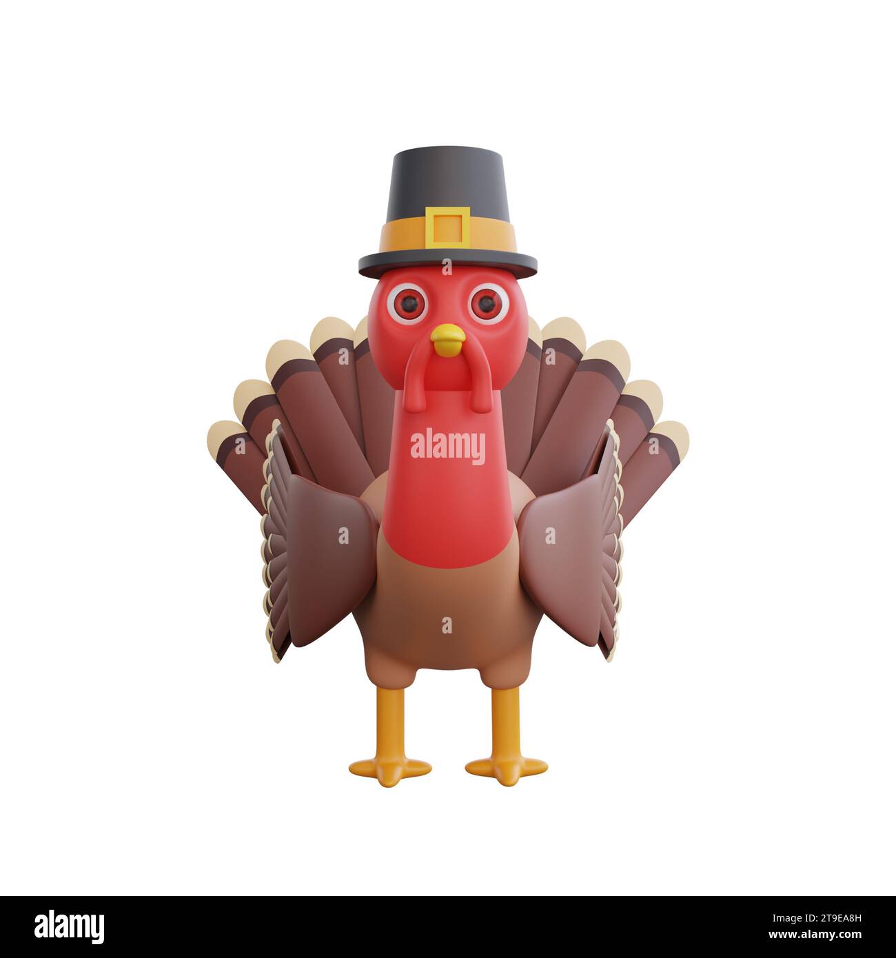 3D-Illustration truthahn, der stolz einen Pilgerhut trägt. Perfektes Thanksgiving-Design Stockfoto