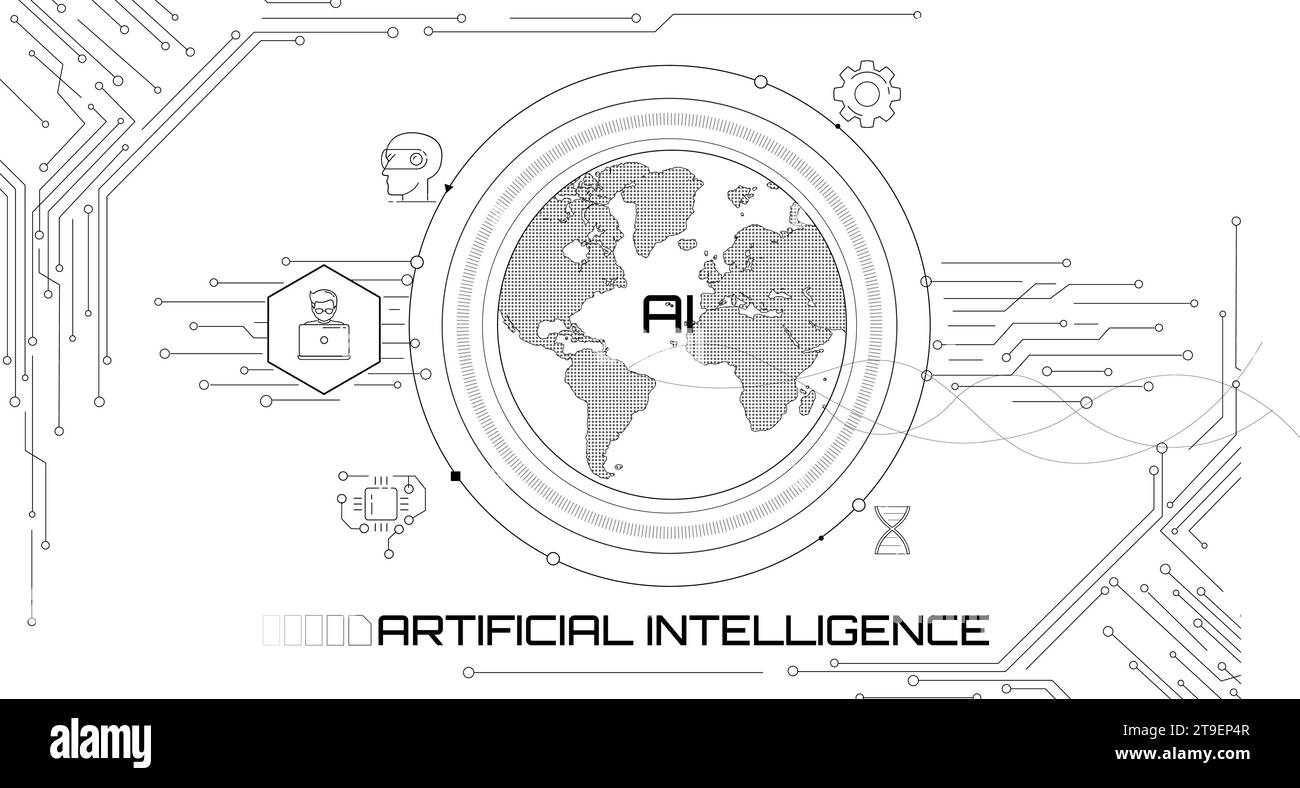 Das Konzept der künstlichen Intelligenz und des globalen Netzzugangs zu Informationen. Stock Vektor