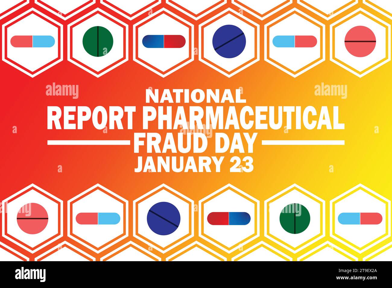 National Report Pharmaceutical Fraud Day (Tag Des Arzneimittelbetrugs). Januar: Urlaubskonzept. Vorlage für Hintergrund, Banner, Karte, Poster mit Textbeschriftung. Vektor Stock Vektor