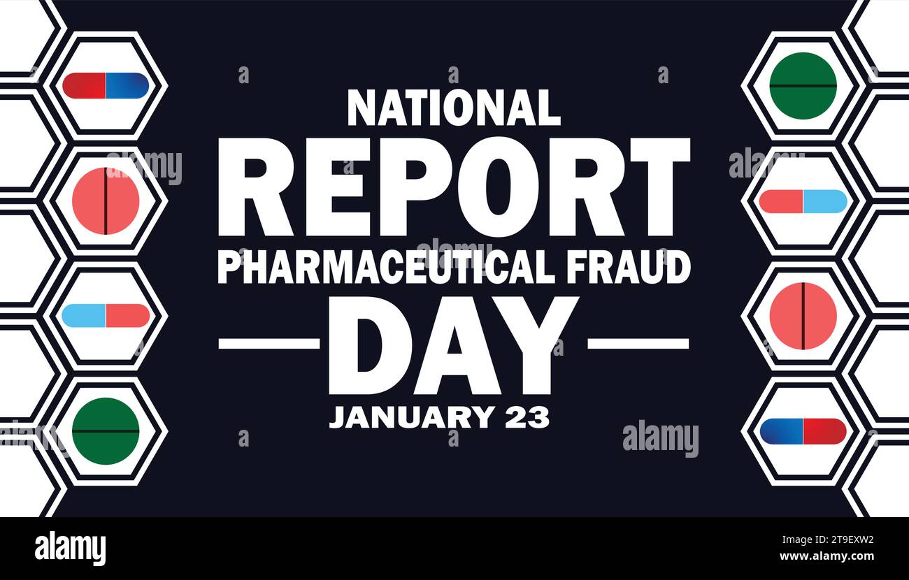 National Report Pharmaceutical Fraud Day Vector Illustration. Januar: Urlaubskonzept. Vorlage für Hintergrund, Banner, Karte, Poster Stock Vektor