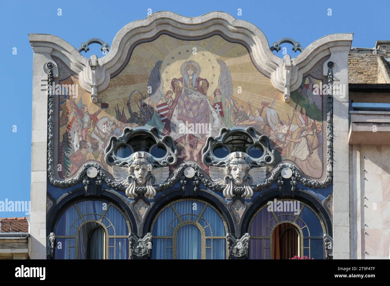 Budapest, Bankhaus Török, Szervita tér 3, Henrik Böhm, Ármin Hegedüs 1906, Mosaik von Miksa Roth // Budapest, Török Bank House (Türkisches Bankhaus), S Stockfoto