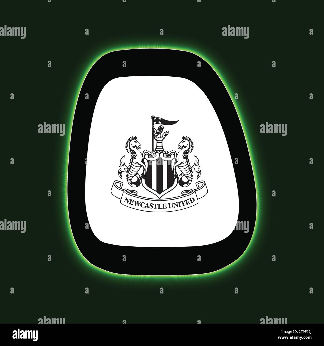 Newcastle United FC Logo Neon Light Board Ansicht Grüner Hintergrund, englischer Profi-Fußballverein Vektor-Illustration abstraktes bearbeitbares Bild Stock Vektor