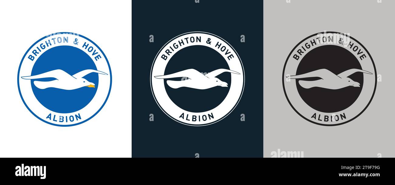 Brighton und Hove Albion FC Farbe Schwarz und weiß 3 Stil Logo englischer Profi-Fußballverein Vektor-Illustration abstraktes bearbeitbares Bild Stock Vektor