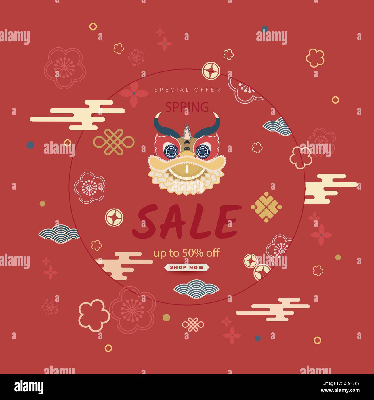 Chinesisches Neujahr 2024, modernes Kunstdesign in Gold und Rot für Karte, Poster, Banner. Chinesisches Sternzeichen des Drachen. Vektor Stock Vektor