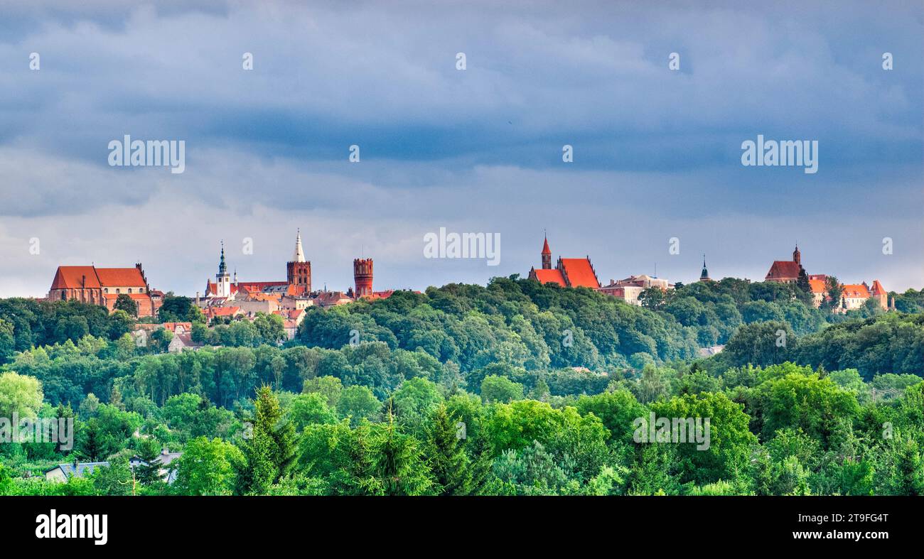 Allgemeiner Blick auf Chełmno von der Weichselbrücke, Kujawsko-Pomorskie, Polen Stockfoto