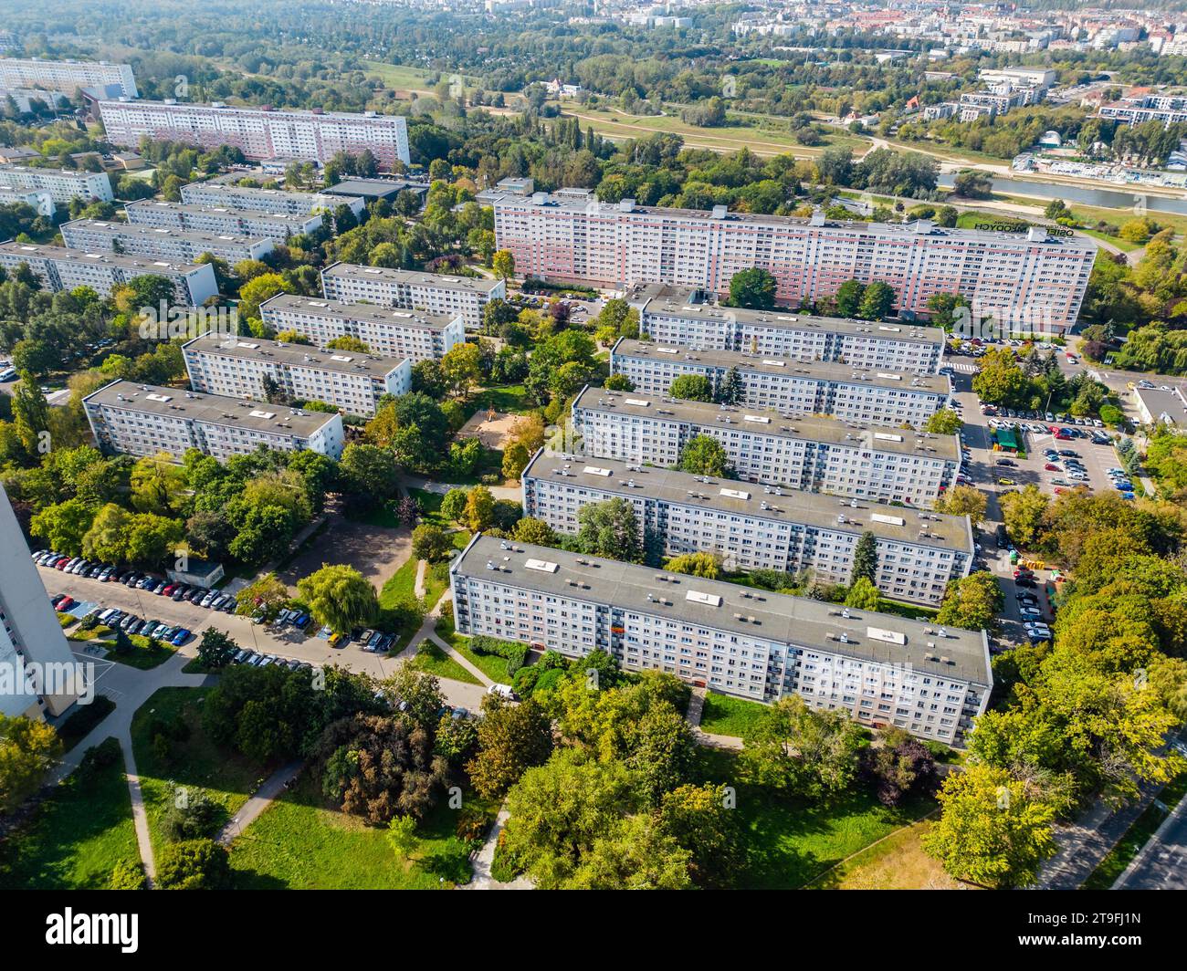 Luftlandschaft des Wohnungsprojekts Mlodych, Posen Stockfoto
