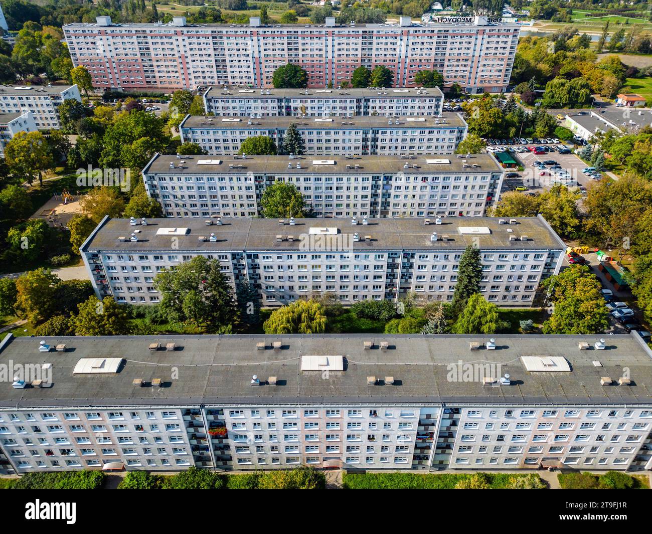 Luftlandschaft des Wohnungsprojekts Mlodych, Posen Stockfoto