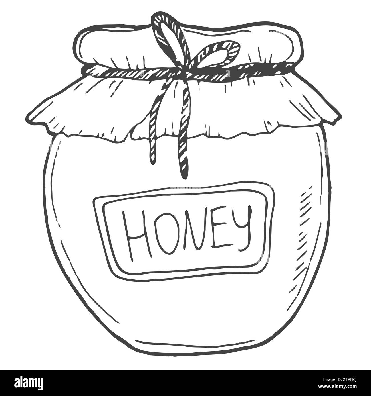 Honigglas, Vintage-Set mit Wabenmuster. Handgezeichnete Zeichnung mit gravierten Bio-Lebensmitteln. Stock Vektor