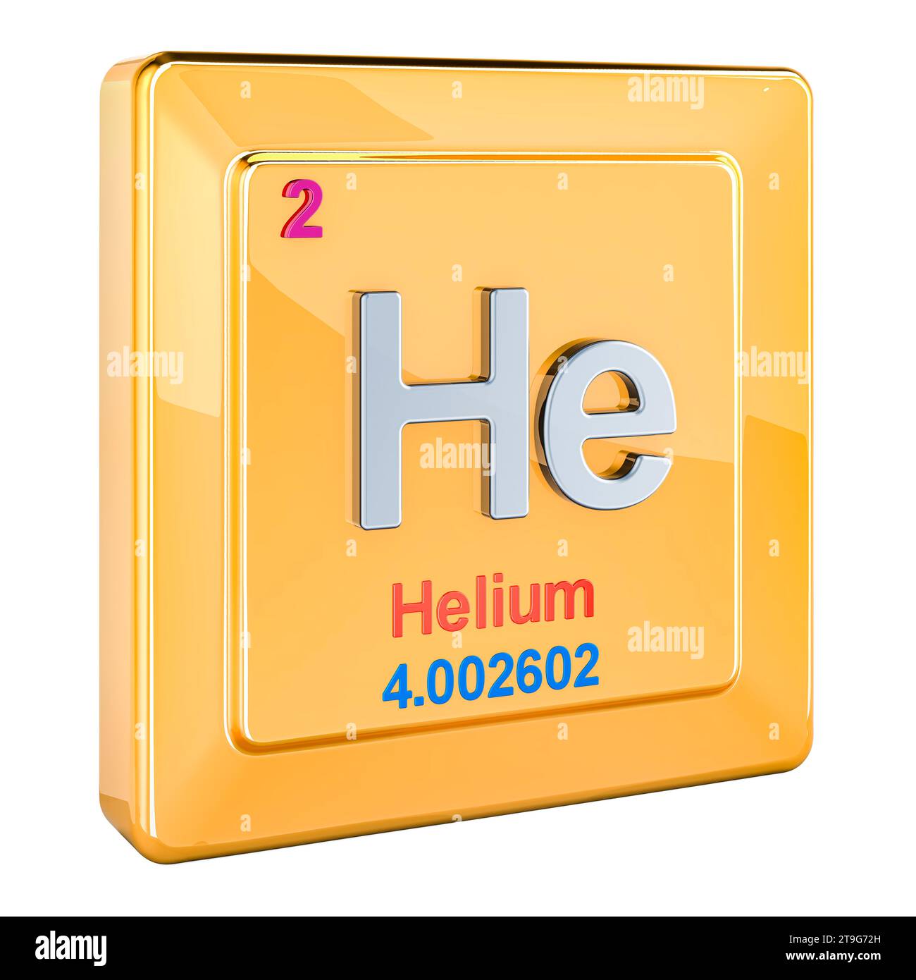 Helium-He-Icon, chemisches Element-Zeichen. 3D-Rendering isoliert auf weißem Hintergrund Stockfoto