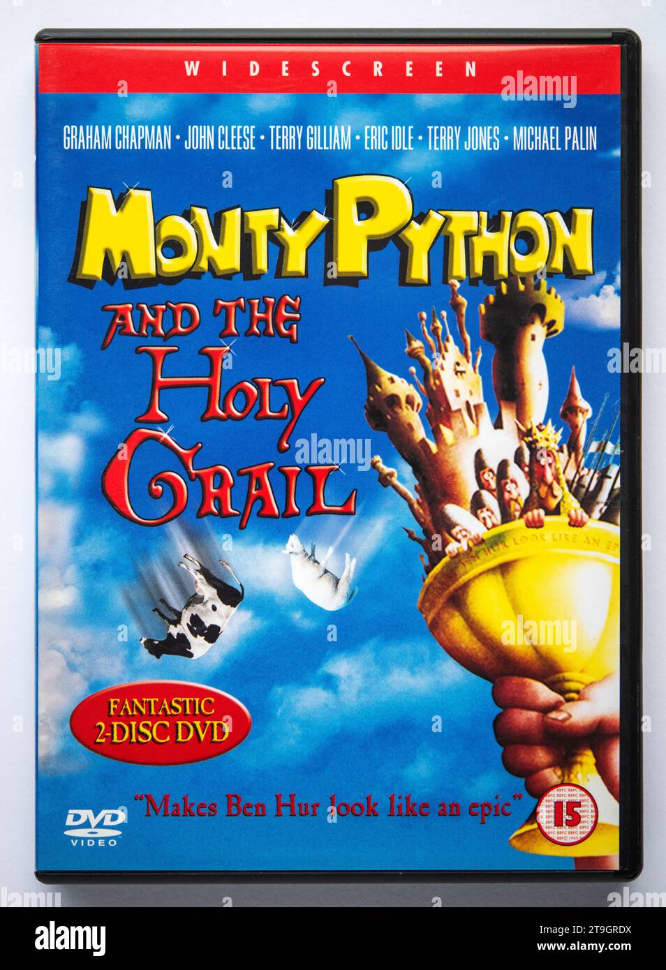 Cover einer DVD-Kopie von Monty Python and the Holy Gral, einem britischen Comedy-Film, der ursprünglich 1975 in den Kinos veröffentlicht wurde Stockfoto