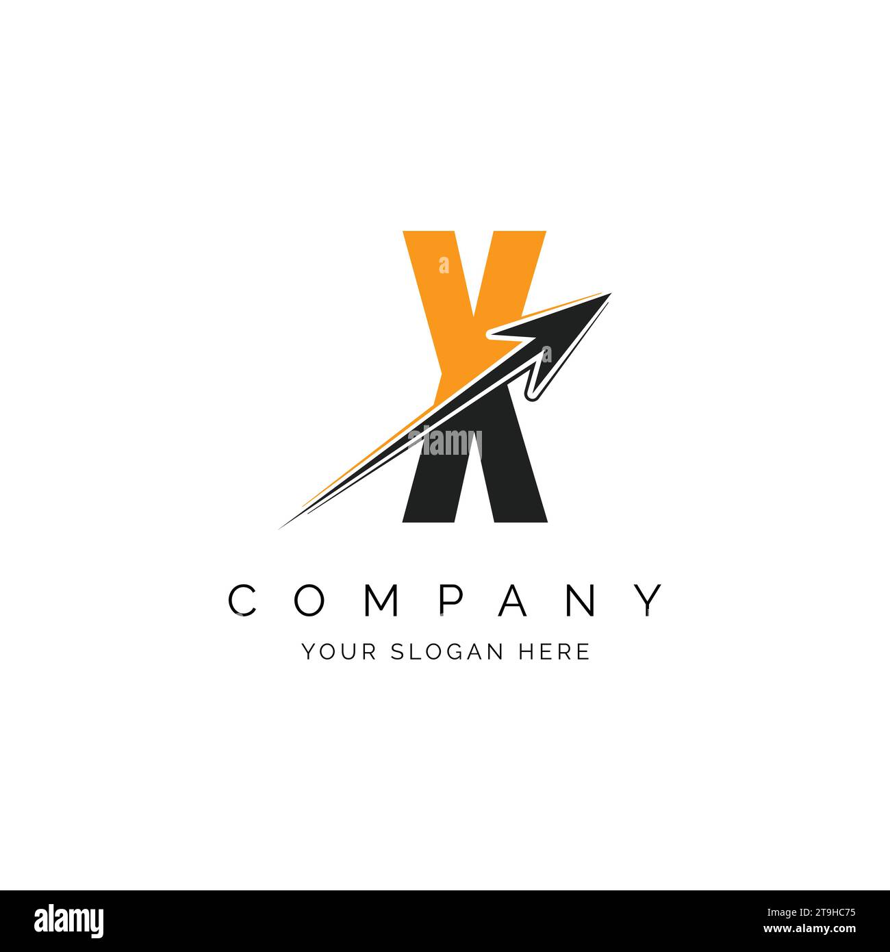 Illustration der Vorlage „X Letter with Arrow Logo“ (Buchstabe mit Pfeil). X Alphabet Concept Design Moderne Vektor-Monogramm-Symbol Stock Vektor