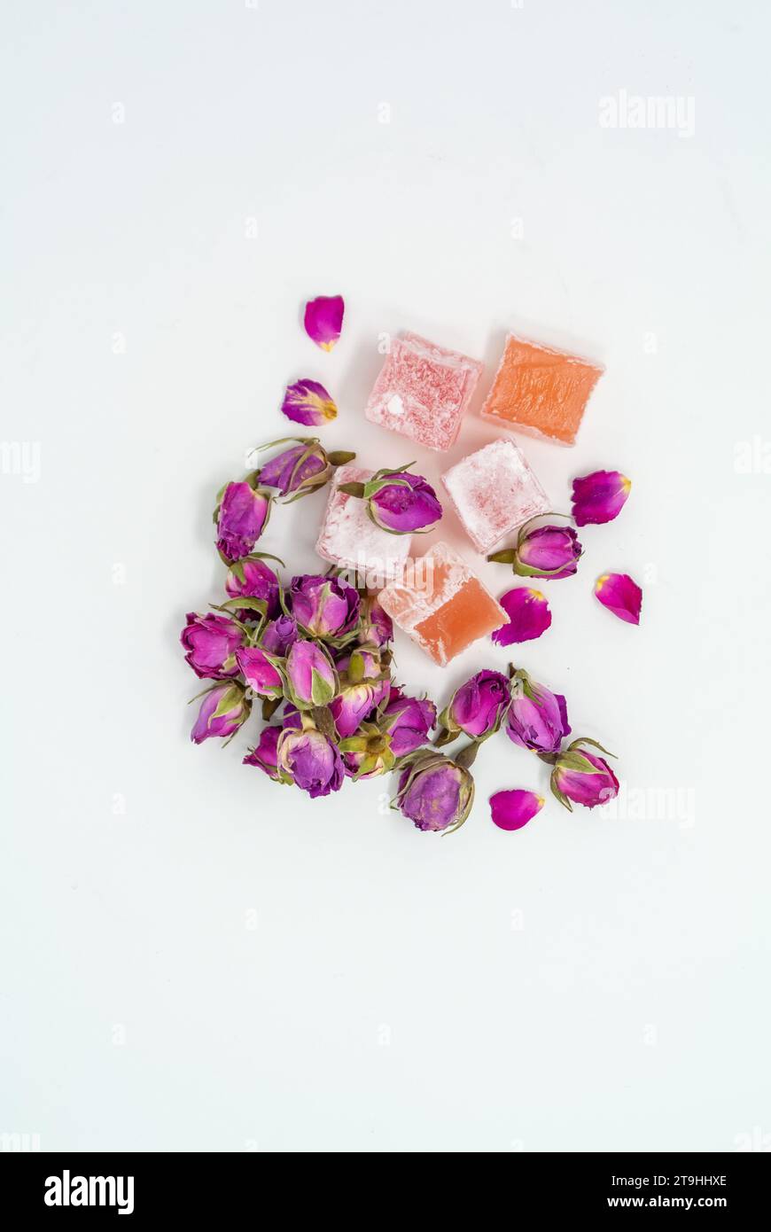 Rosenknospen und Lokale mit weißem Hintergrund. Stockfoto