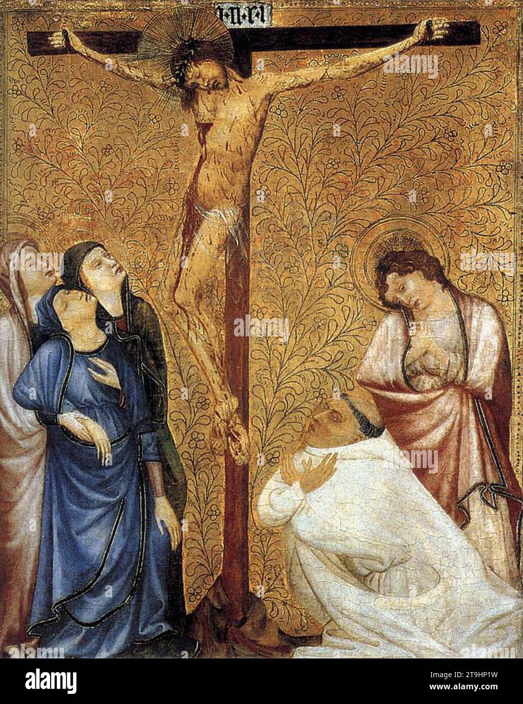 Christus am Kreuz mit einem betenden Kartäusermönch 1390-95 von Jean de Beaumetz Stockfoto