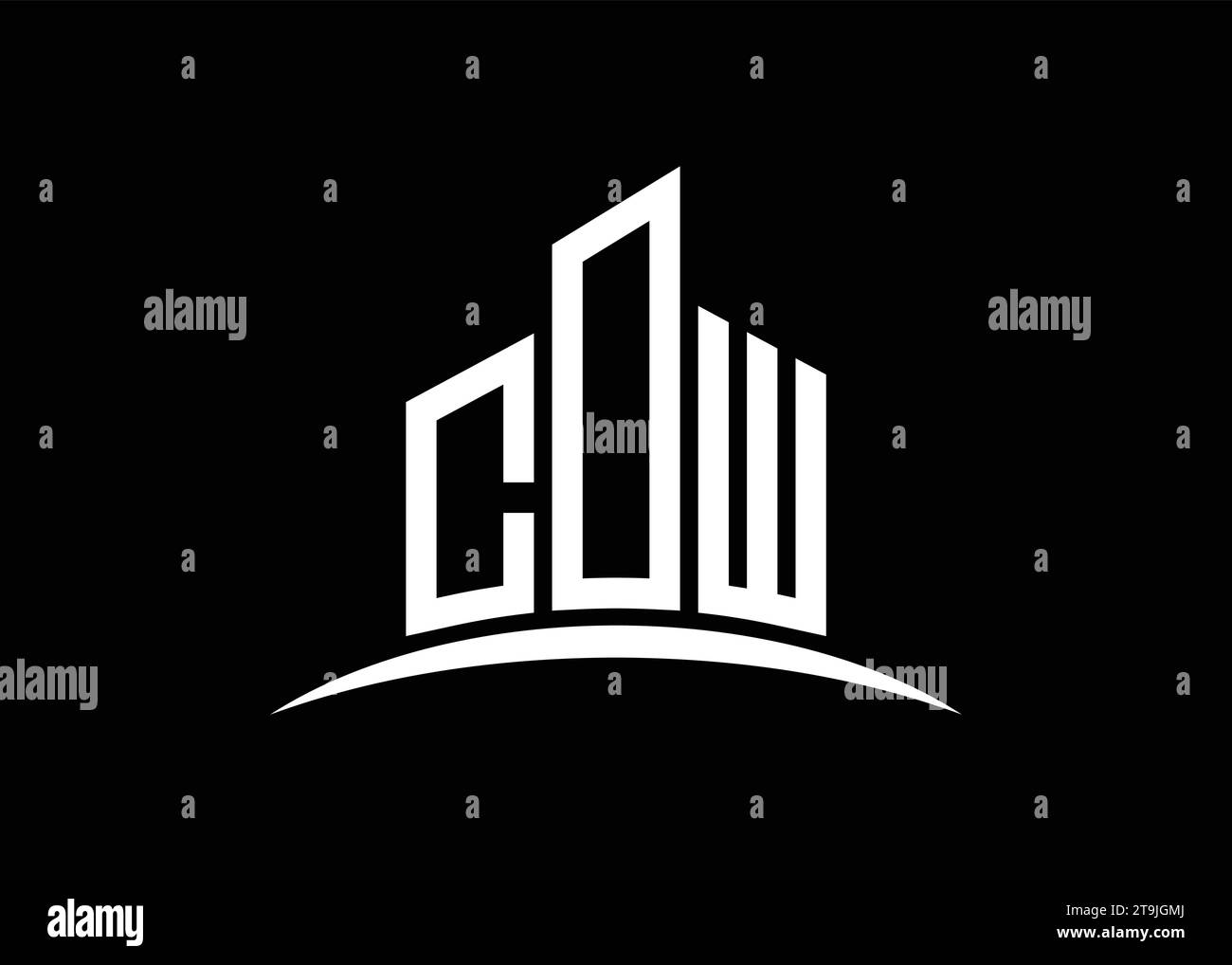 Letter COW Building Vektor Monogramm Logo Design Vorlage. Logo „Building Shape COW“. Stock Vektor