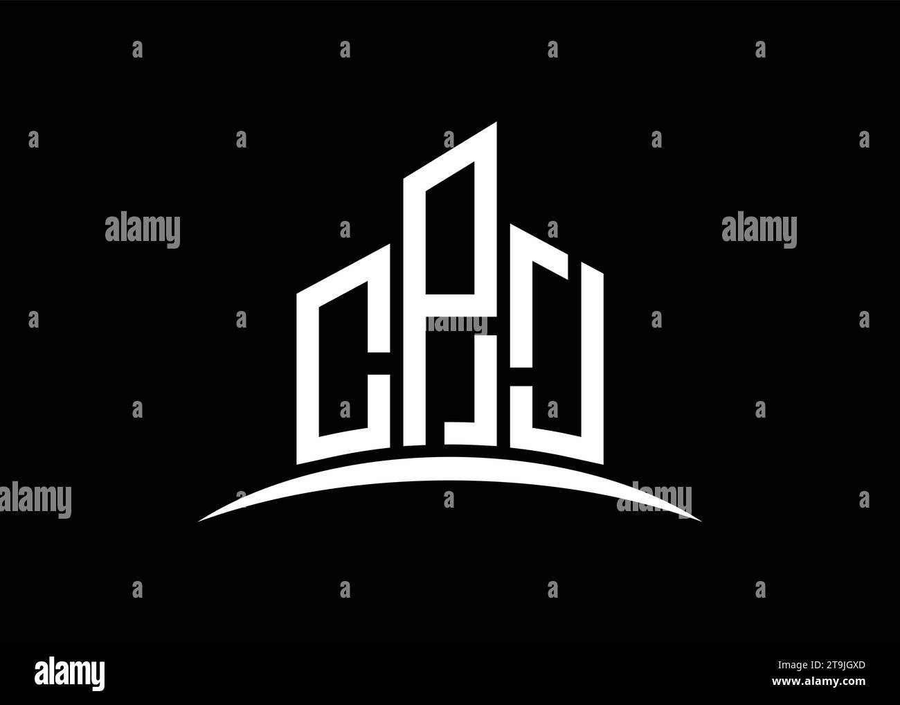 Letter CPJ Building Vector Monogramm Logo Design Vorlage. Building Shape CPJ-Logo. Stock Vektor