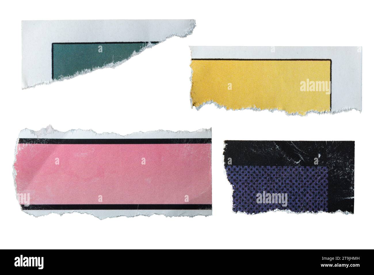 Buntes Papier aus einem Comicbuch auf weißem Hintergrund mit Beschneidungspfad Stockfoto