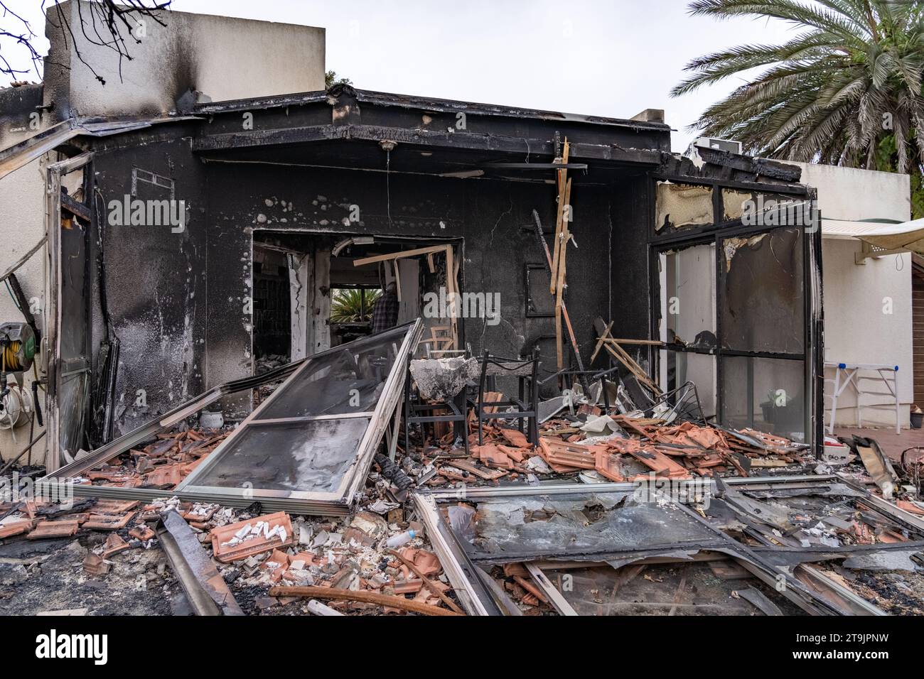 Der Angriff Nahal Oz wurde am Morgen des 7. Oktober 2023 von Hamas-Kämpfern in Simchat Torah im Kibbutz Nahal Oz in der Nähe des nördlichen Gazastreifens durchgeführt. Stockfoto