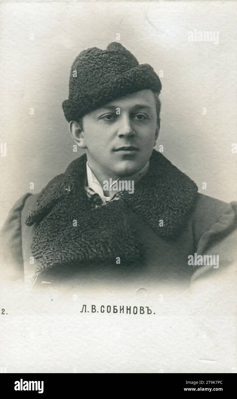 Leonid Witaljewitsch Sobinow (russisch Леонид Витальевич Собинов, 7. Juni 1872 – 14. Oktober 1934) war ein russischer Opern-Tenor. Alte Vintage-Postkarte des Russischen Reiches. 1900er Jahre Stockfoto