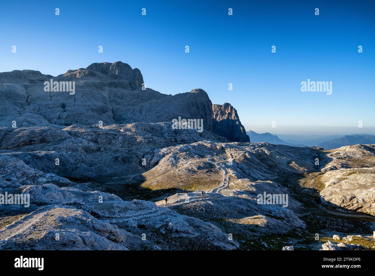 Vormittag in der Hütte Rifugio Rosetta, in der Nähe von San Martino di Castrozza, Italien Stockfoto