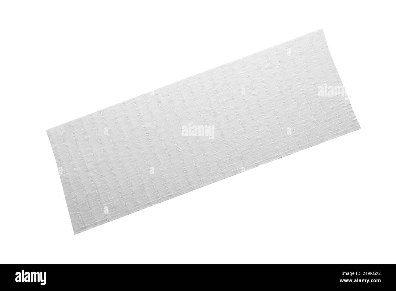 Graues Klebebandstück, isoliert auf weißem Hintergrund mit Beschneidungspfad. Stockfoto