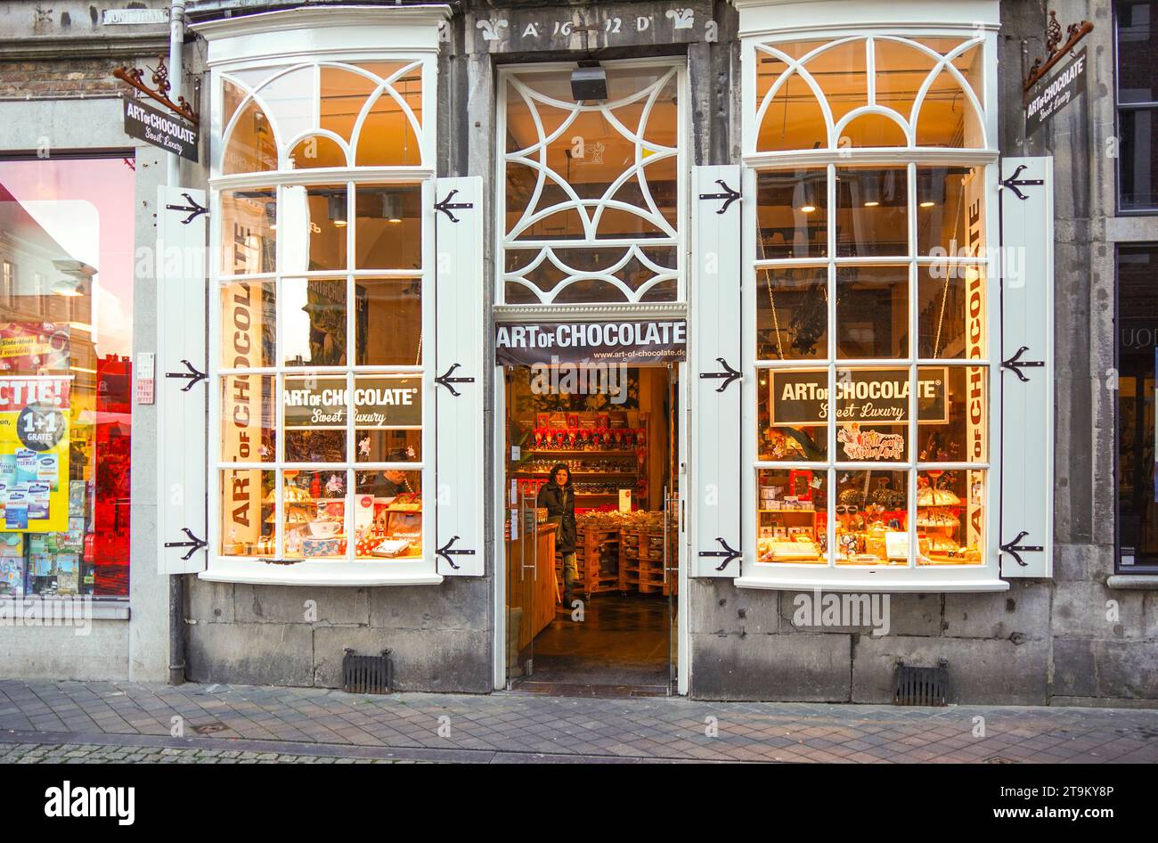 Art of Chocolate Shop, Einzelhandel, Maastricht, Limburg, Niederlande. Stockfoto