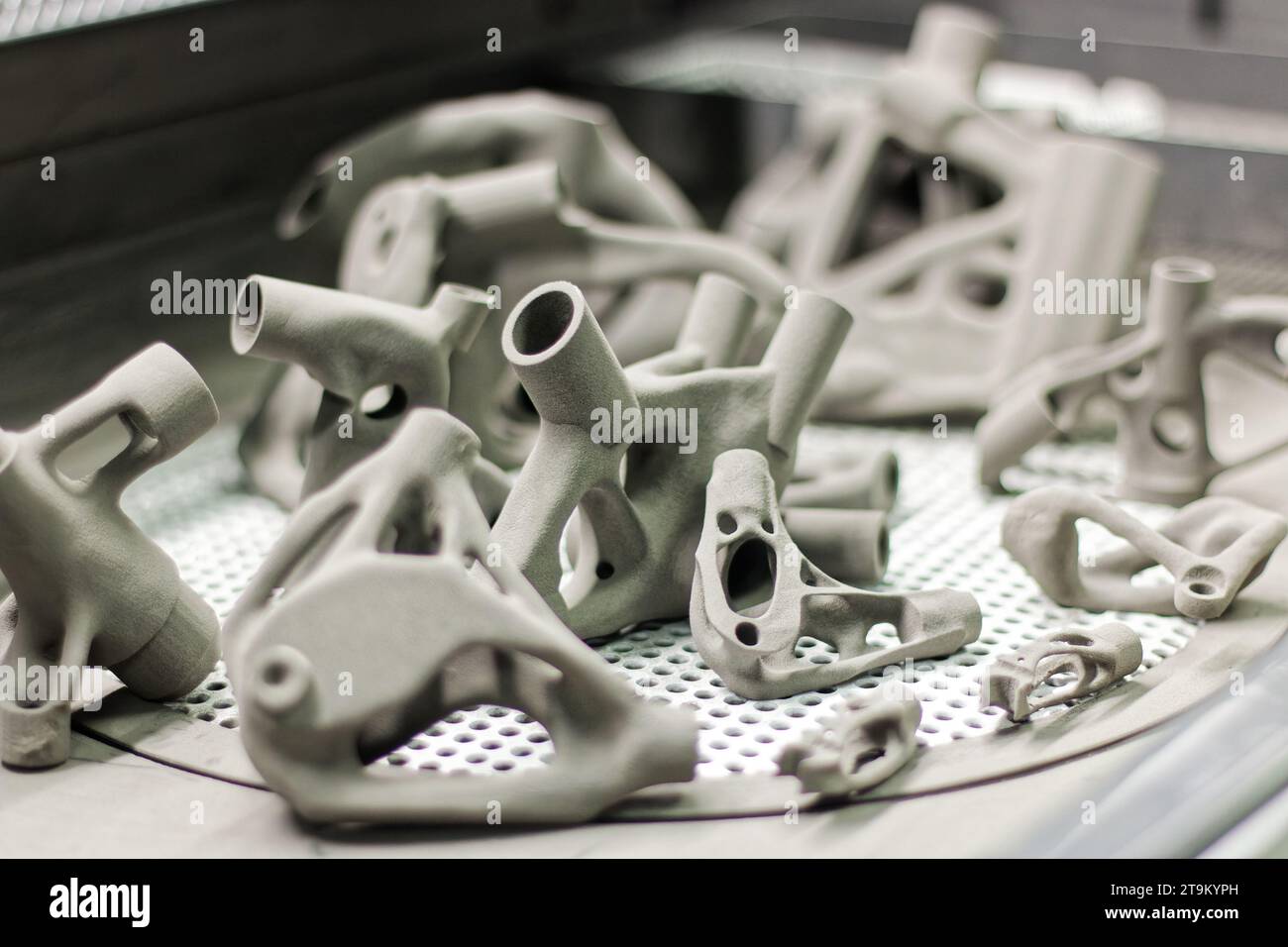 3D-gedruckte Teile und Generative Design, Topologieoptimierung Stockfoto