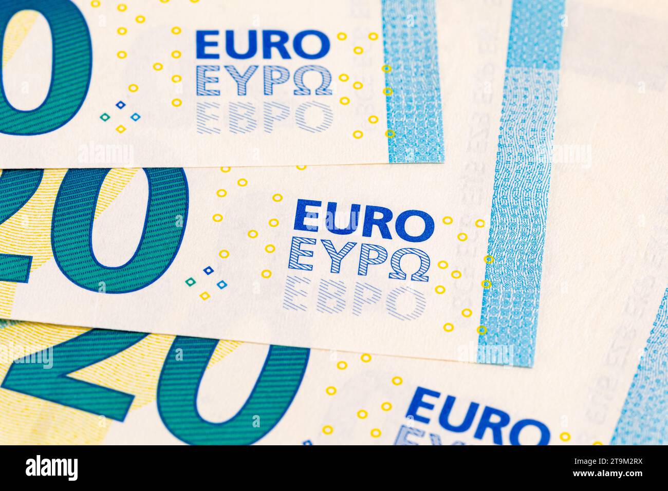 Euro Bargeld Nahaufnahme. Bank-, Wirtschafts-, Finanz- und Unternehmenskonzept der Europäischen Union. Stockfoto