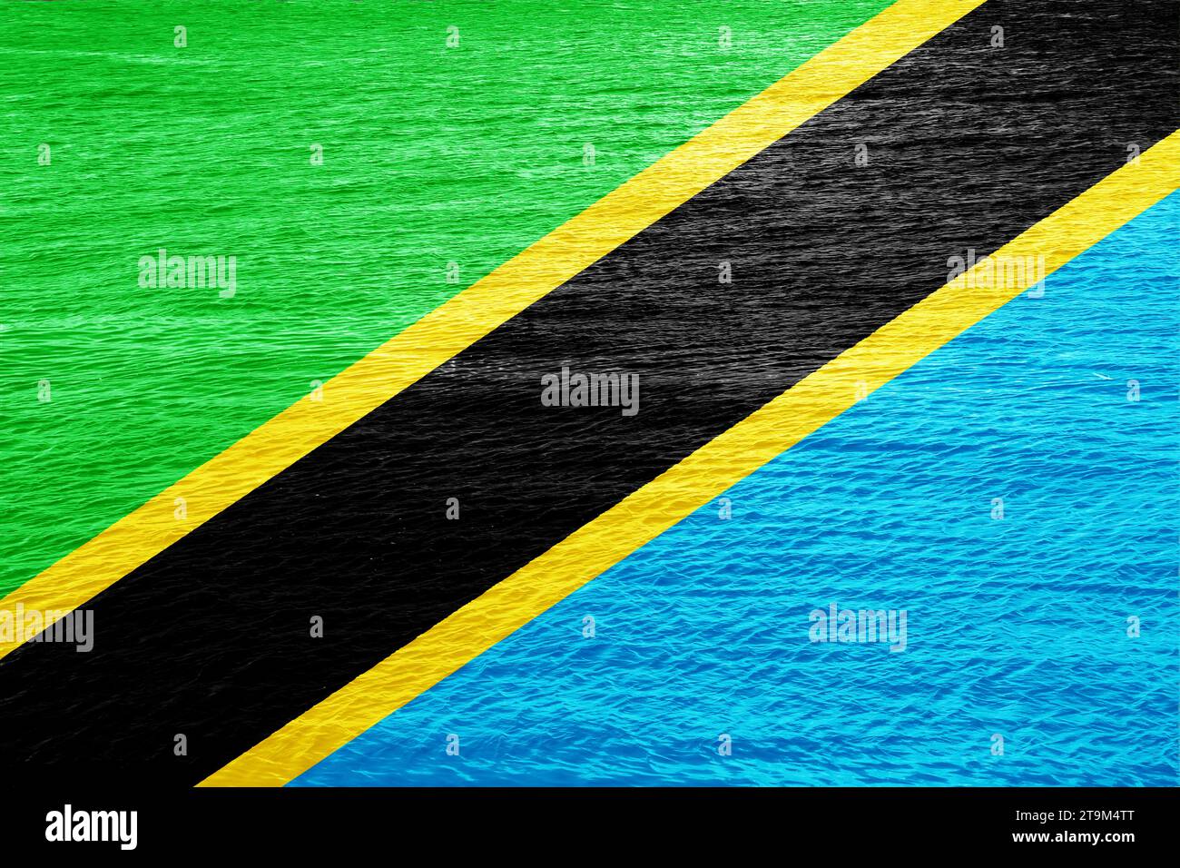 Flagge der Vereinigten Republik Tansania auf strukturiertem Hintergrund. Concept Collage. Stockfoto