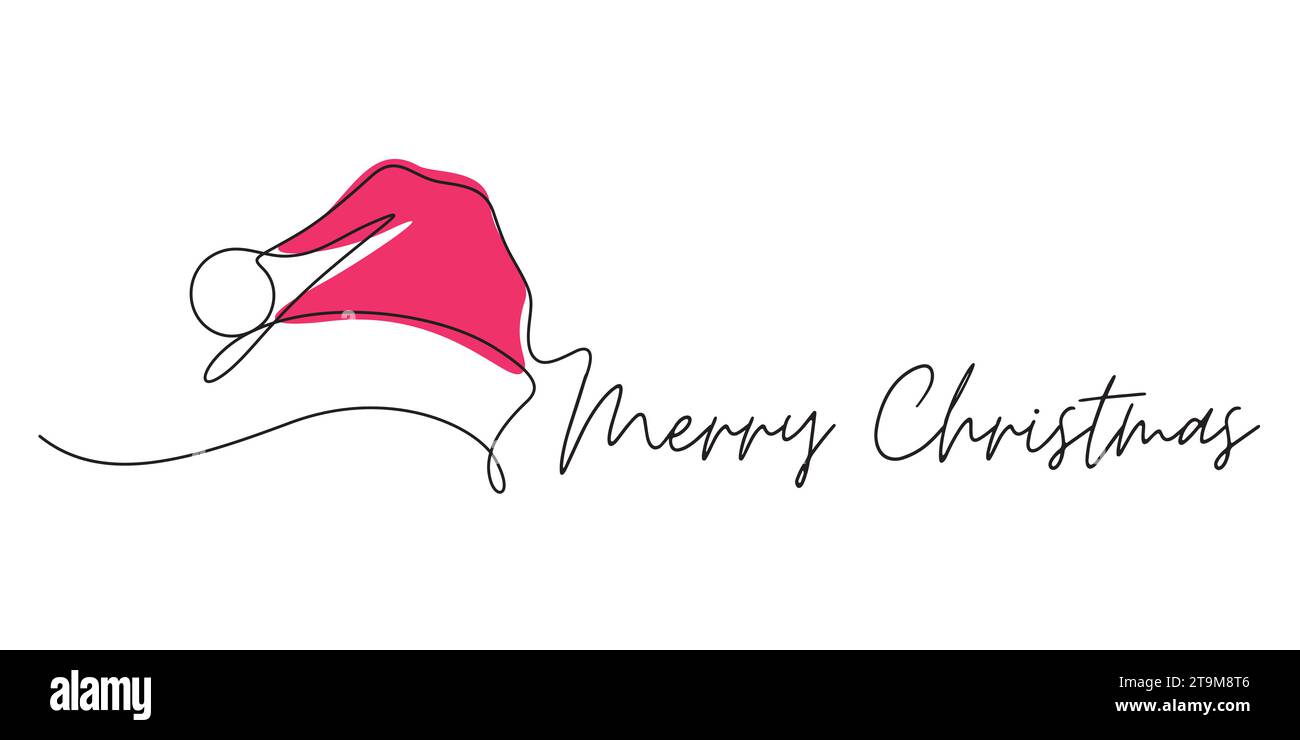 fröhliches weihnachtsbanner mit weihnachtsmann-Hut, einzeiliger Minimalismus Stock Vektor