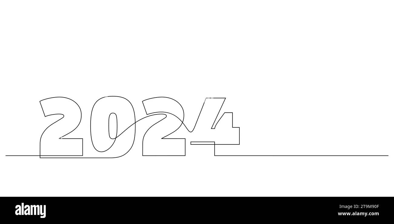 Durchgehende Linienzeichnung mit 2024 Nummern Design Logo Minimalismus Konzept Feier Stock Vektor