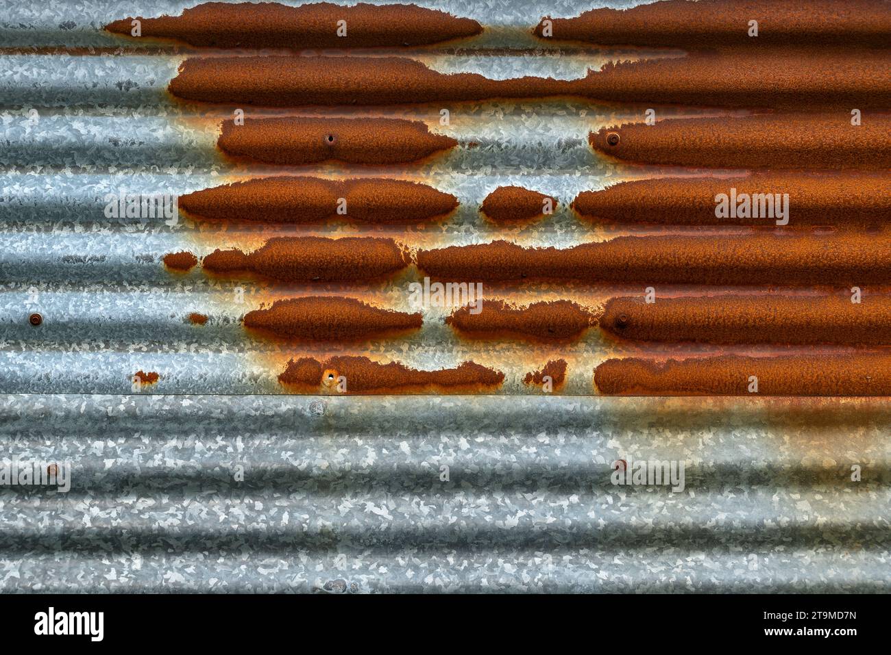 Industrielle Hintergrundtextur von rostigen Wellblechen Stockfoto