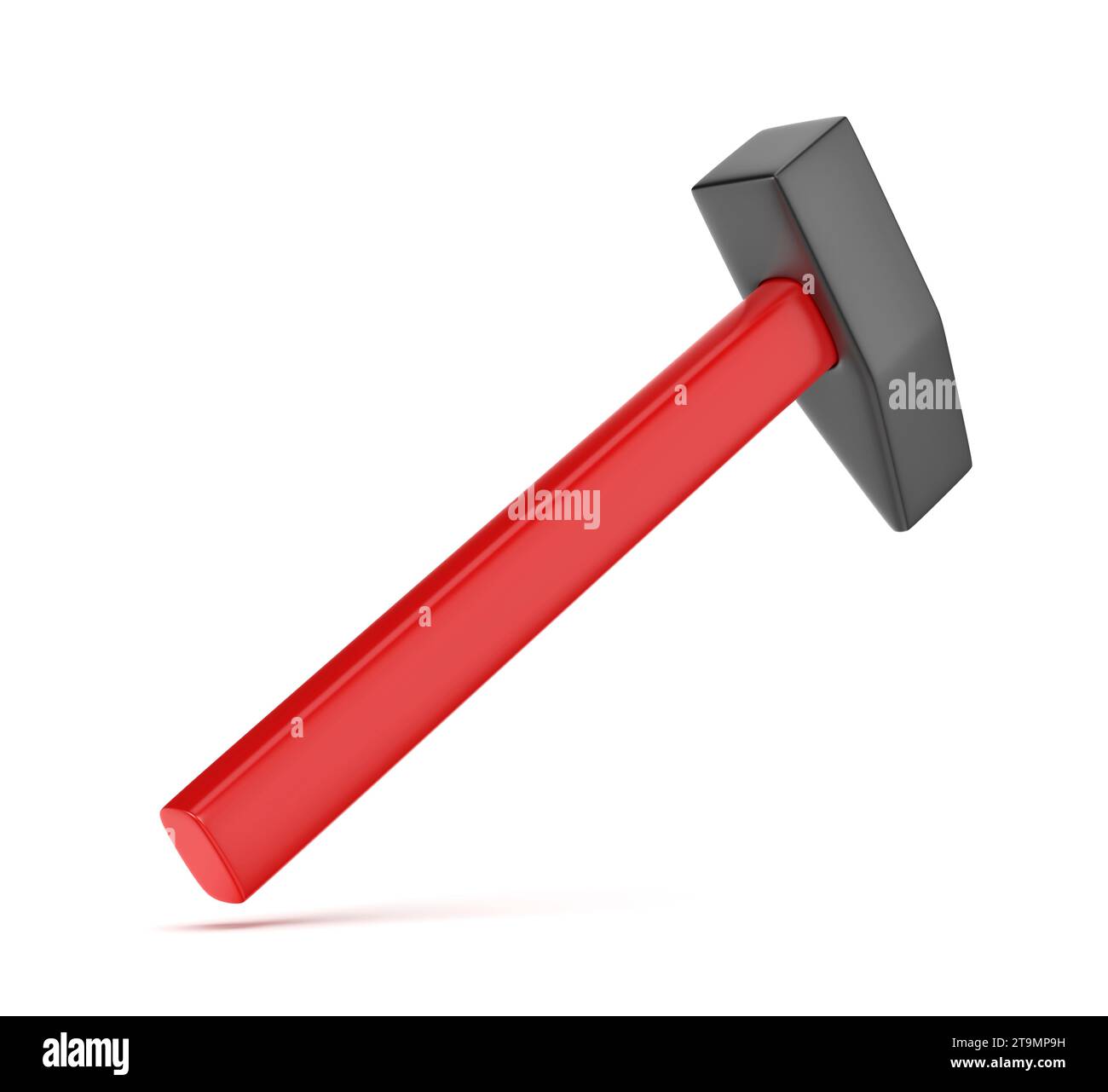 Hammer mit rotem Griff auf weißem Hintergrund Stockfoto