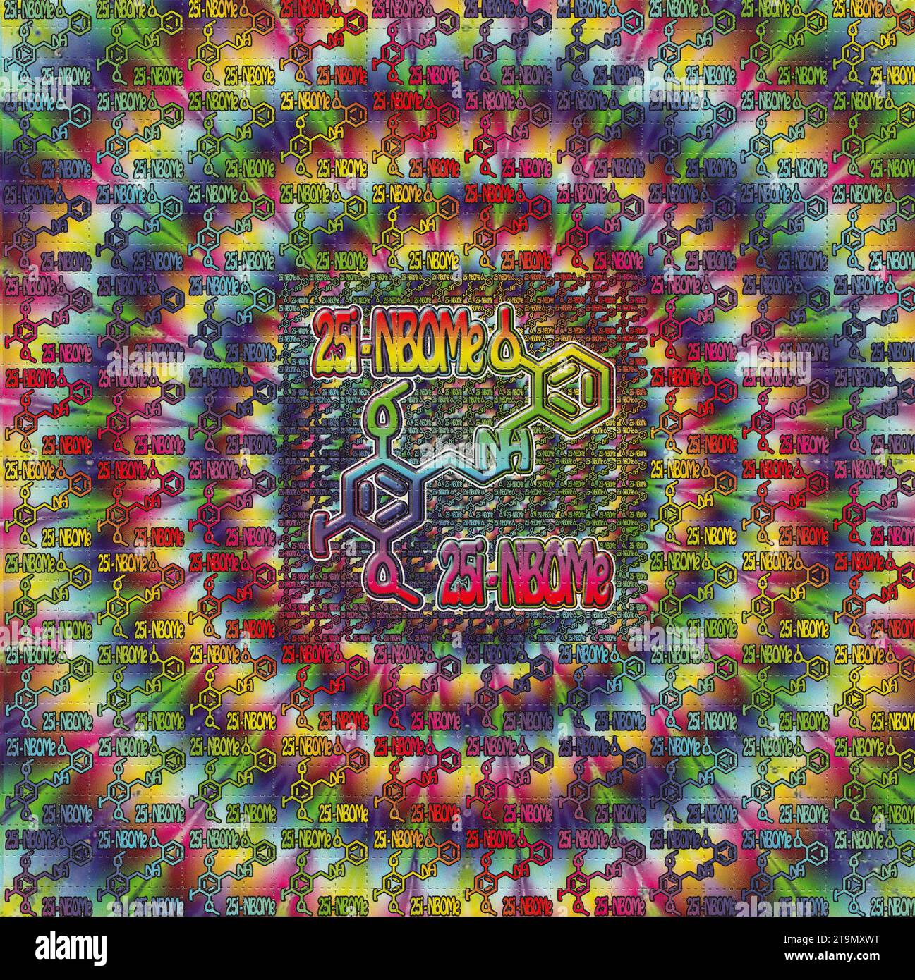 25I-NBOMe Blotter Art – Tryptamine [psychedelische Chemikalien] Stockfoto