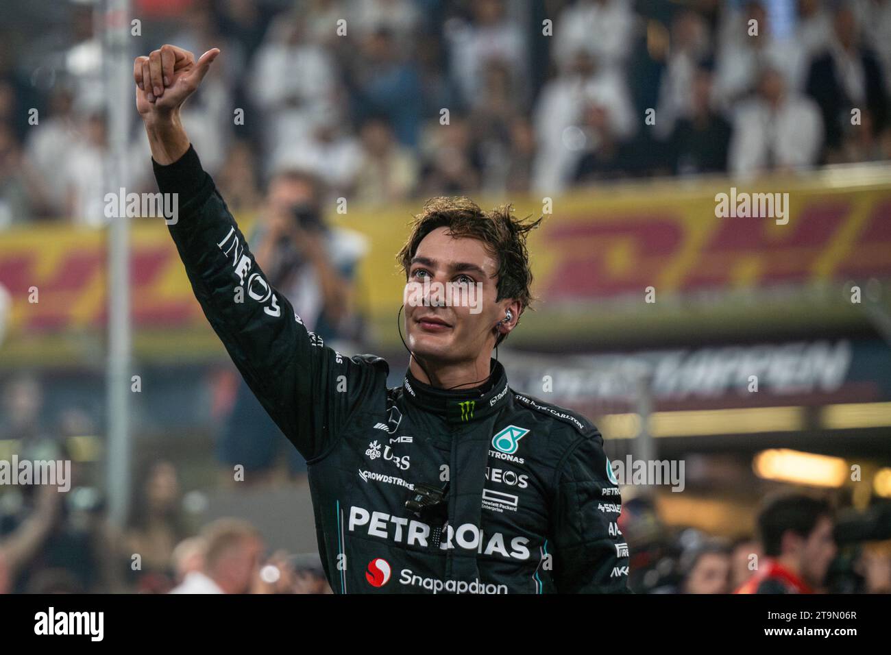 ABU DHABI, VAE. NOVEMBER 2023. GEORGE RUSSEL (MERCEDES). AHMAD ALSHEHAB/Alamy Live News. Stockfoto