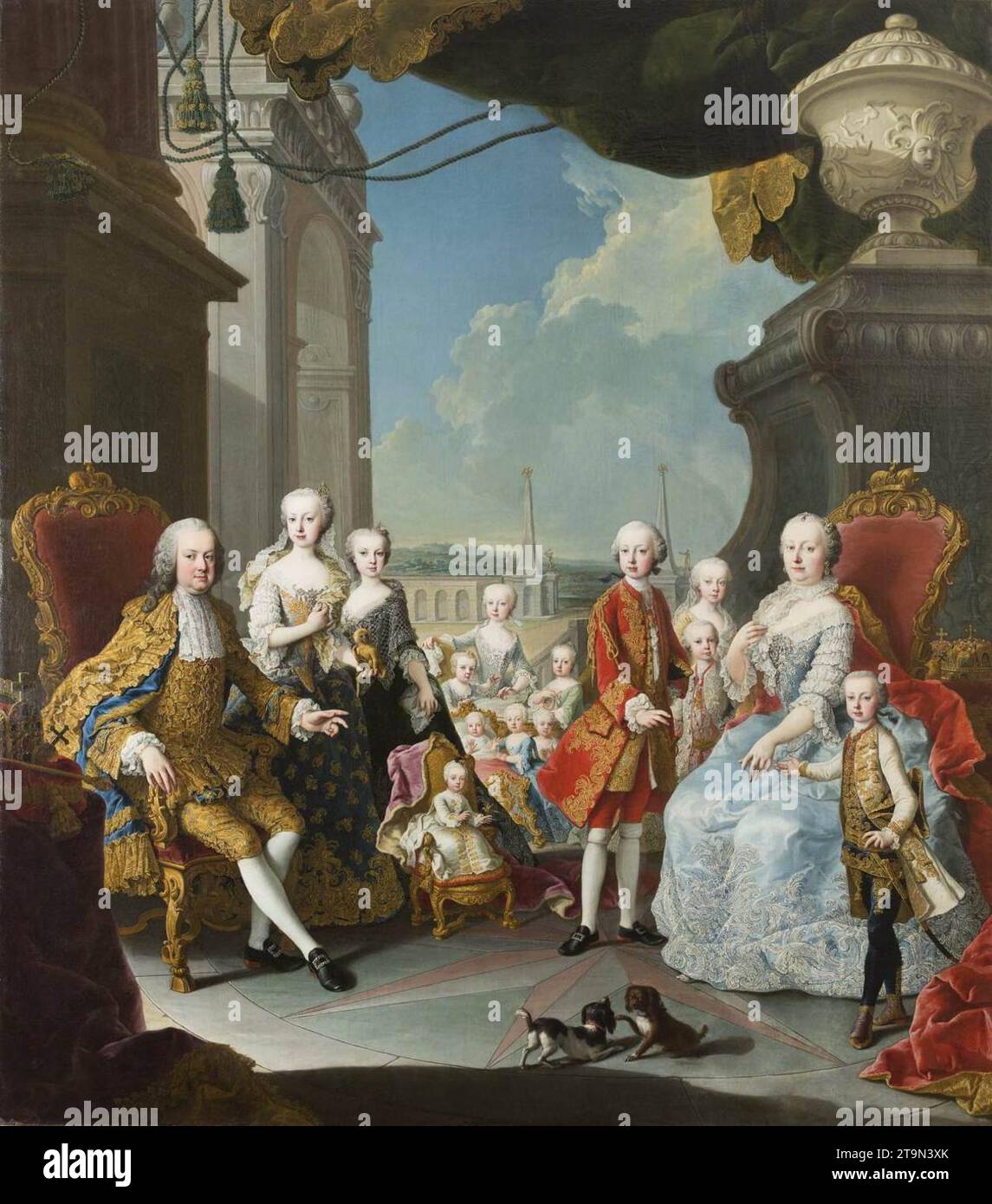 Porträt von Maria Theresia von Habsburg, Franz I., Kaiser des Heiligen Römischen Kaisers und ihrer Familie um 1656 von Martin Van Meytens Stockfoto