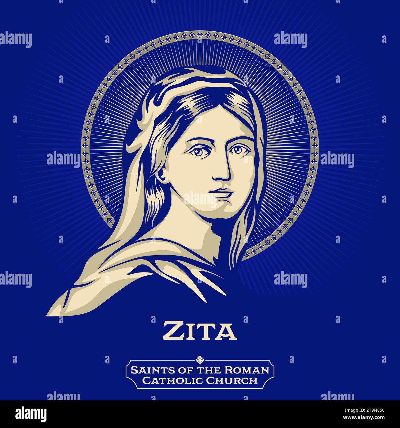 Katholische Heilige. Zita (1212–1272), auch bekannt als Sitha oder Citha, war eine italienische heilige, Schutzpatronin der Dienstmädchen und Hausangestellten. Stock Vektor