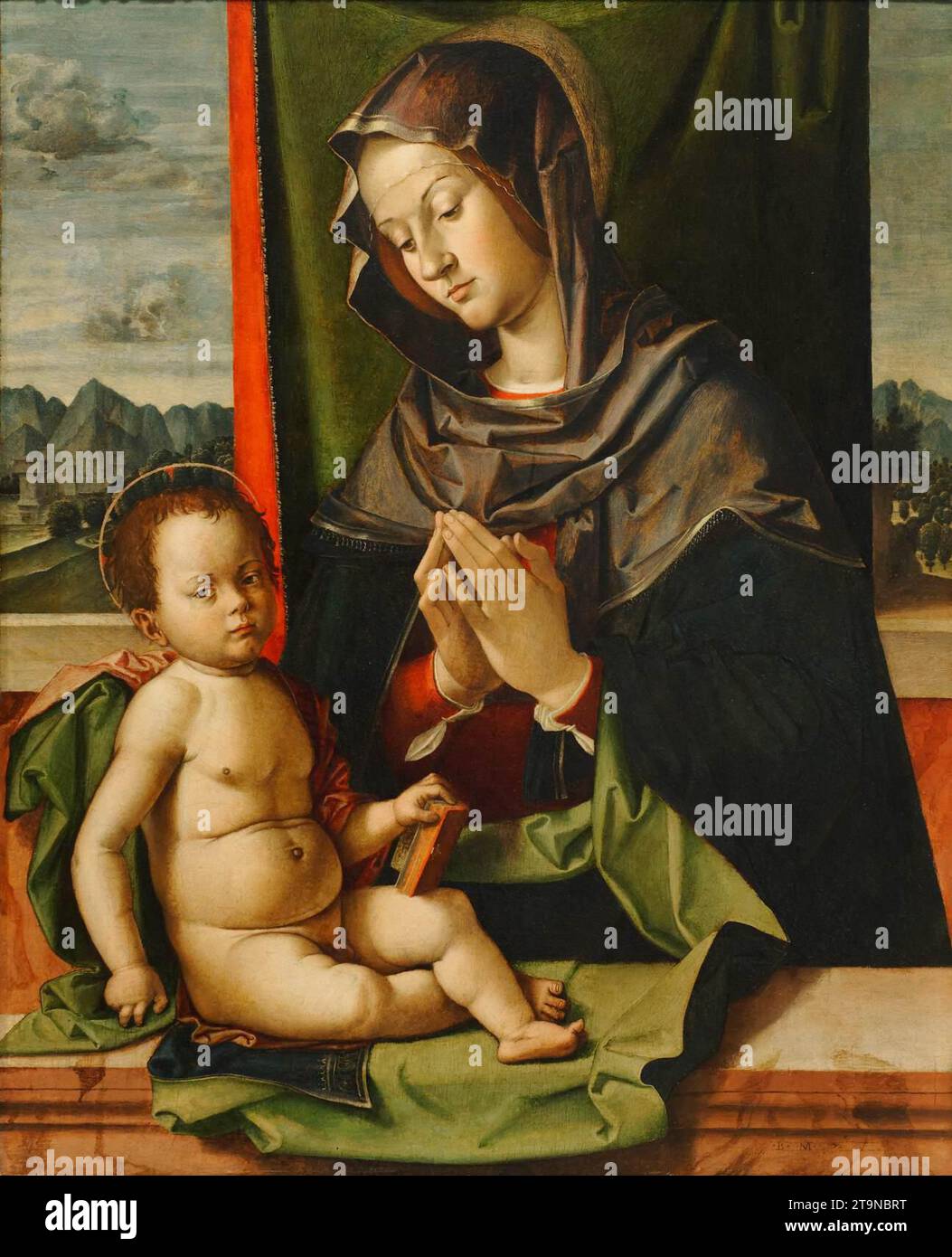 Madonna Adoring the Child um 1500 von Bartolomeo Montagna Stockfoto