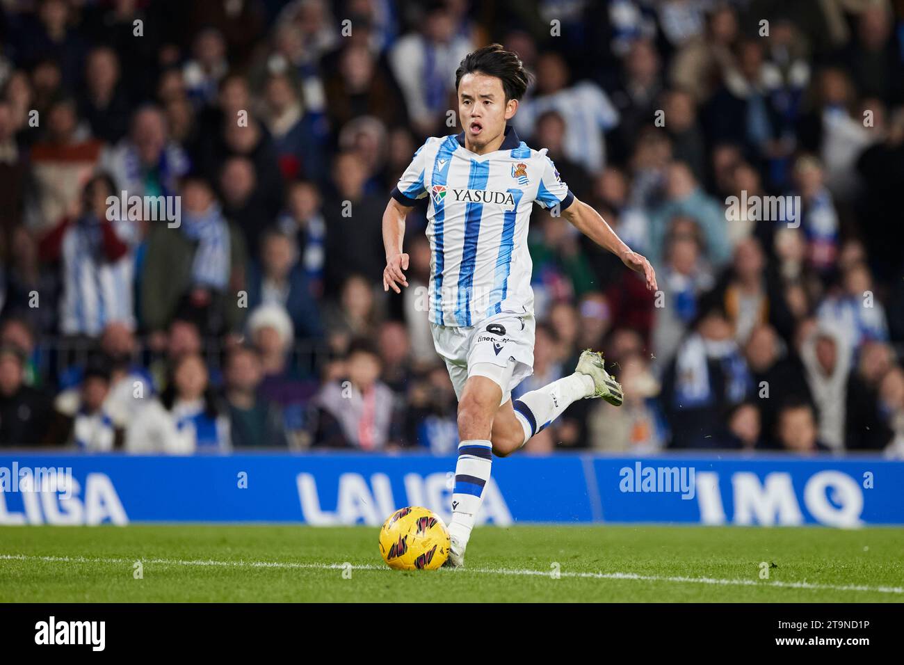 Takefusa Kubo von Real Sociedad in Aktion beim LaLiga EA Sports Spiel zwischen Real Sociedad und Sevilla FC am 26. November 2023 in der reale Arena in San Sebastian, Spanien. Stockfoto