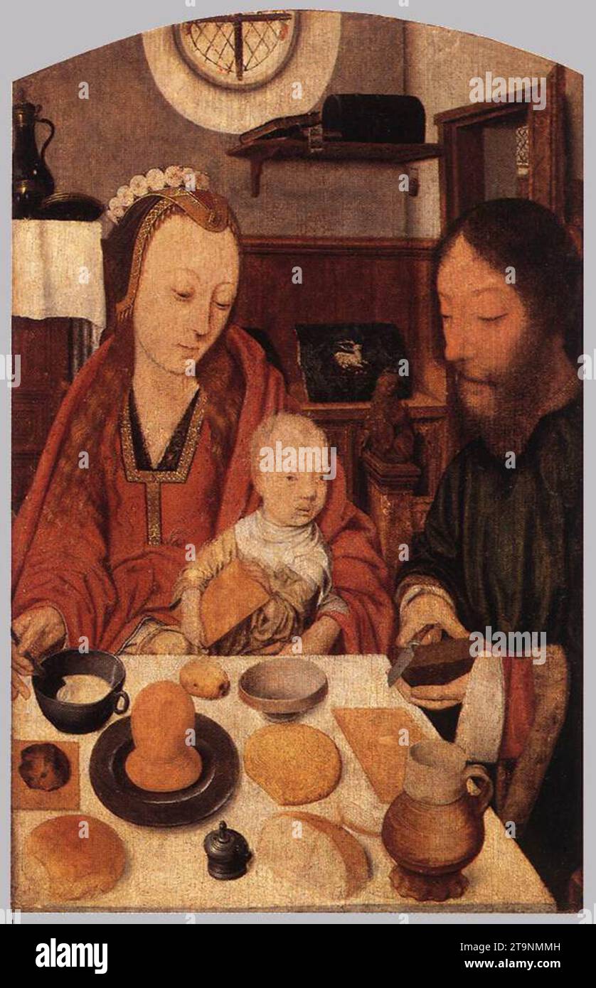 Die Heilige Familie am Tisch 1495-1500 von Jan Mostaert Stockfoto