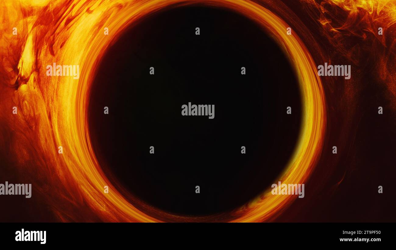 Rauchkreis Hintergrund schwarzes Loch orange Glitzer Stockfoto