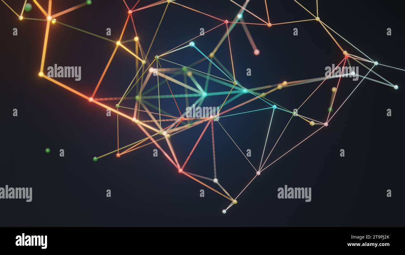 Digital Plexus Connect Line and Dots Moving, futuristische Technologie neuronale Netzwerke, künstliche Intelligenz (KI) Hintergrund. Digitales Netzwerkkonzept. Stockfoto