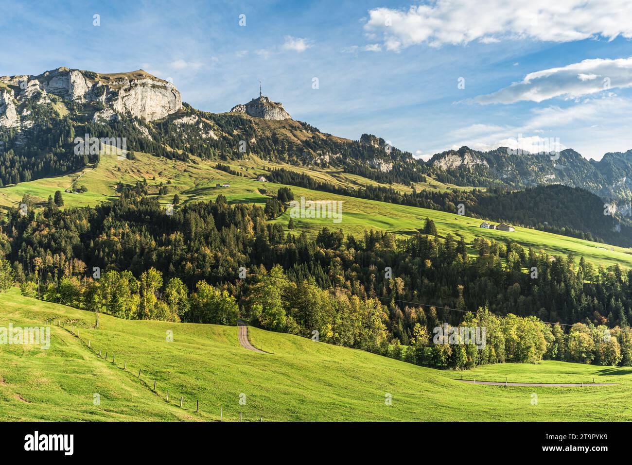 Hoher Kasten und Kamor im Alpstein, Bruelisau, Kanton Appenzell Innerrhoden, Schweiz Stockfoto