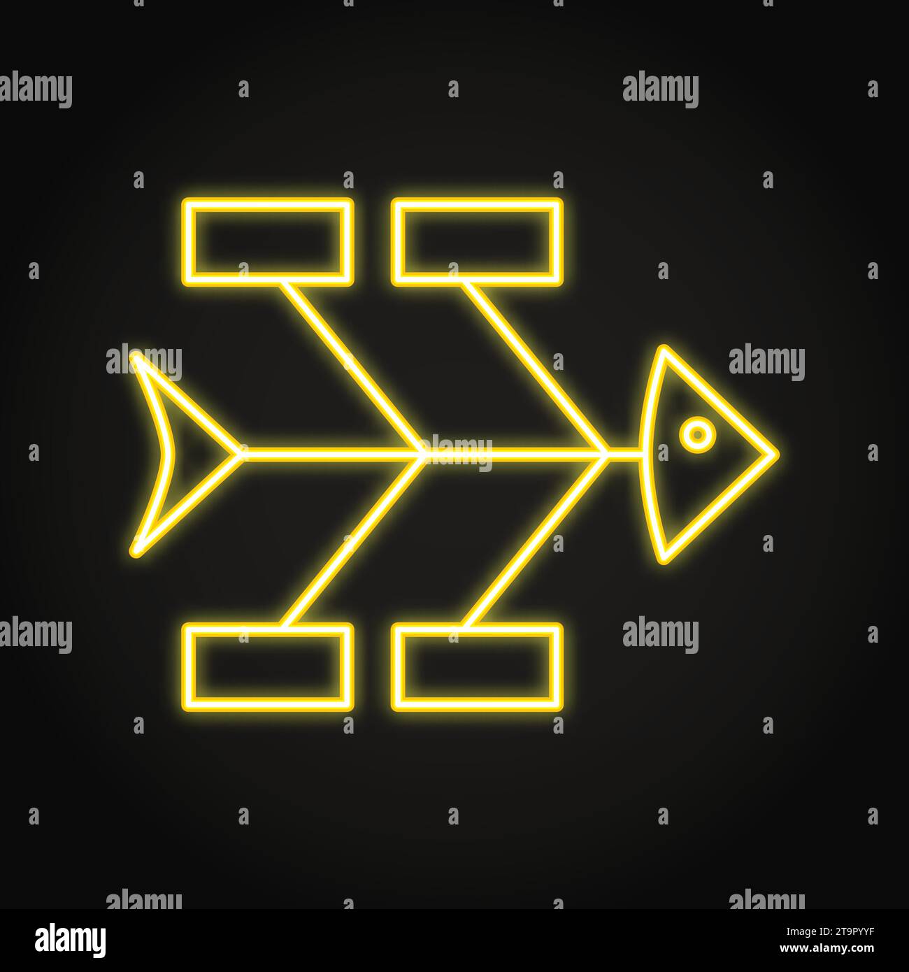 Ishikawa Fischgrätendiagramm Neonsymbol. Ursache-Wirkung-Schema, Problemlösungsdiagramm. Vektorabbildung Stock Vektor