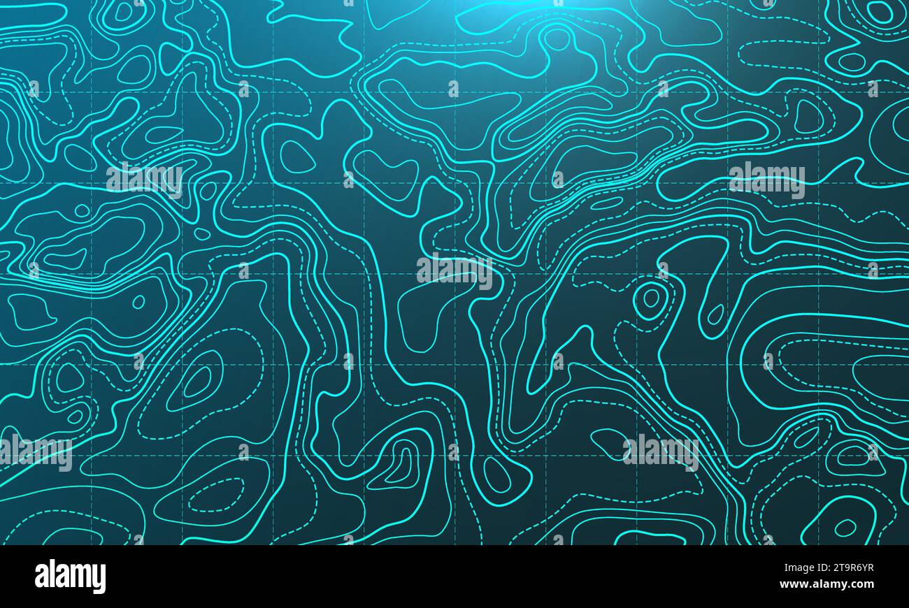 Ozeanboden topographische Linienkarte kurvige Wellen Isolinien Vektor-Illustration. Topographische Landschaftsoberfläche für nautische Radarmessungen. Cartog Stock Vektor