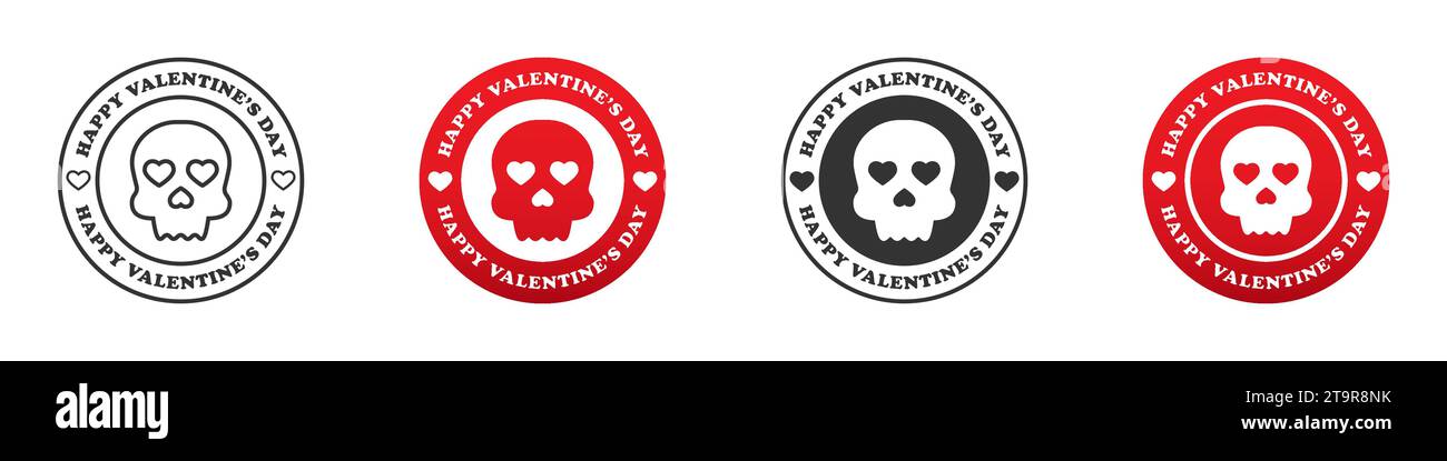 Rundes Abzeichen mit Schädel- und Herzform innen und Text: Happy Valentine's Day. Vektorabbildung Stock Vektor
