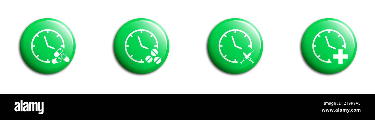Symbol für die Uhrzeit des Medikaments. Symbol „Dosiszeit“. Vektorabbildung Stock Vektor