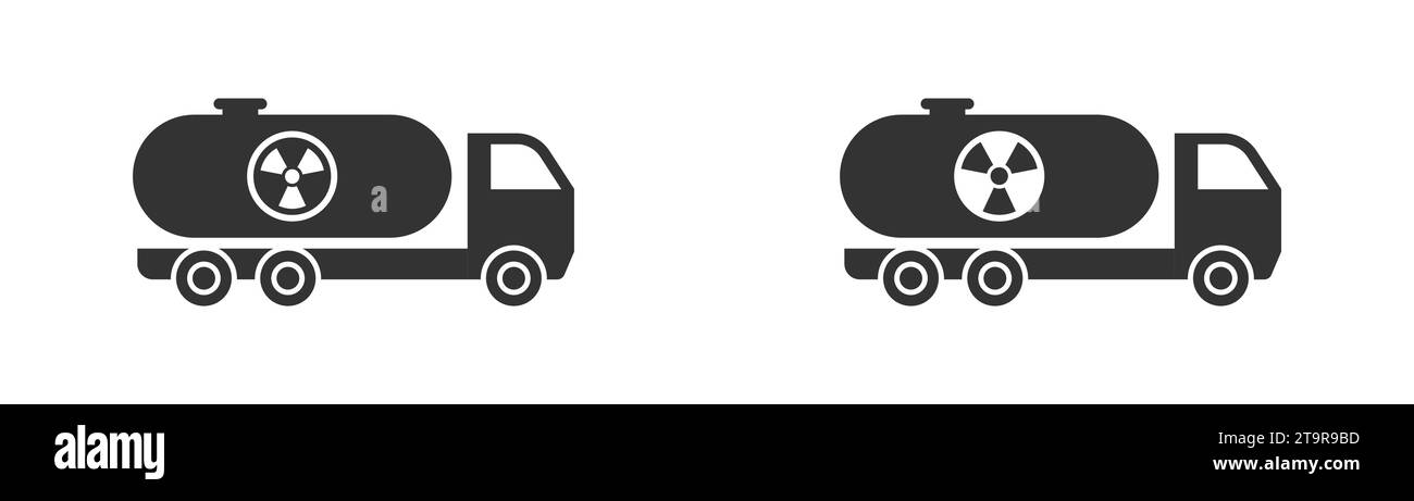 Tankfahrzeug-Symbol mit Strahlungssymbol. Tankschiff für radioaktive Abfälle. Vektorabbildung Stock Vektor