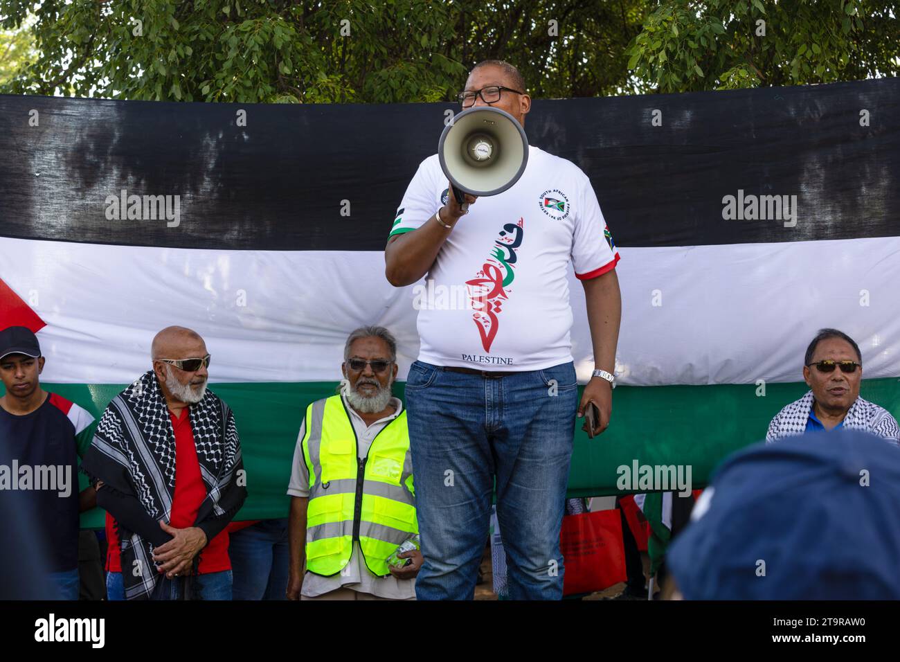 Gaborone , Botswana 24.11.2023, Zwelivelile Mandela auf dem marsch für palästinensische Leben, Protest in Gaborone Stockfoto