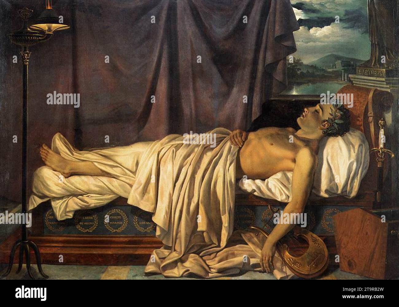 Lord Byron auf seinem Totenbett um 1826 von Joseph-Denis Odevaere Stockfoto