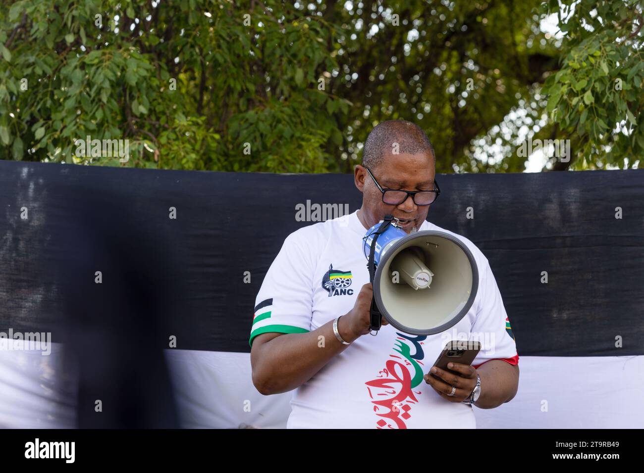 Gaborone , Botswana 24.11.2023, Zwelivelile Mandela auf dem marsch für palästinensische Leben, Protest in Gaborone Stockfoto